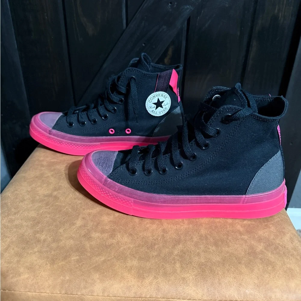 Converse High Top Sneakers - Black & Hot Pink Accent - Picture 6 of 11